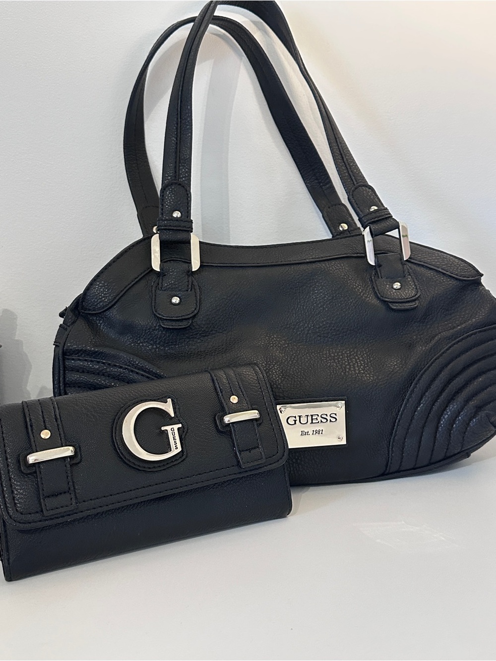 GUESS Black Satchel with Matching Wallet Set